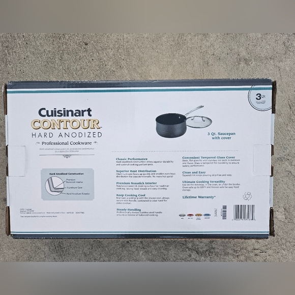 Cuisinart Chef's Classic Non-Stick HardAnodized 3 Quart Saucepan w/ Cover NEW - Picture 2 of 5
